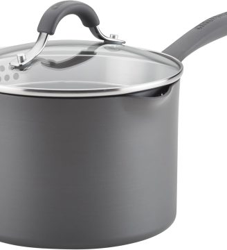 Circulon Radiance Hard-Anodized Nonstick Straining Saucepan, 3-Quart, Gray