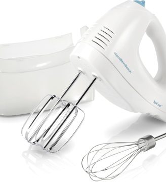 Hamilton Beach 6-Speed Electric Hand Mixer with Whisk, Traditional Beaters, Snap-On Storage Case, 250 Watts, White