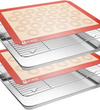 Stainless Steel Baking Sheet Tray Cooling Rack with Silicone Baking Mat Set, Cookie Pan with Cooling Rack, Set of 6 (2 Sheets + 2 Racks + 2 Mats), Size 16 x 12 x 1 Inch, Easy Clean